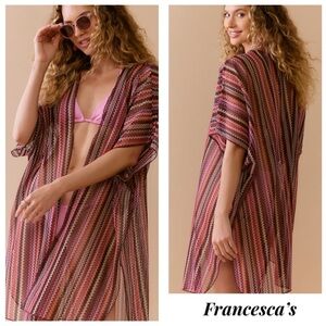 New Francesca's Annora Chevron Print Spring Summer Kimono, Swim Cover Up